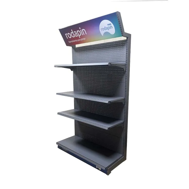 Factory customized color size frosted gray retail wall shelving perfect supermarket shelf trade fair shelves