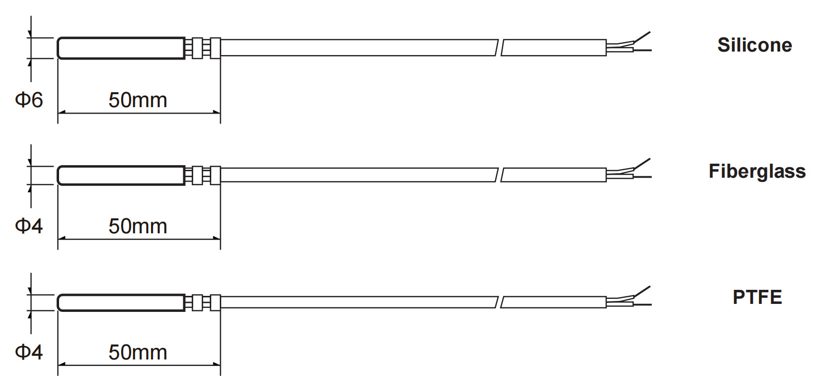 Fiberglass 4mm Waterproof Temperature Sensors 30mm