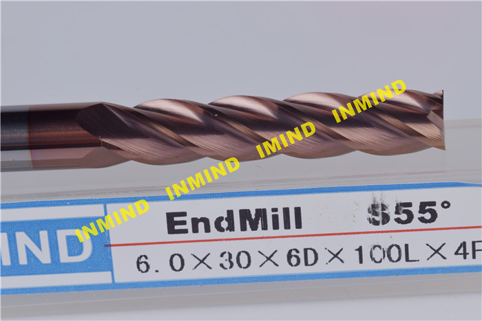 6mm * 25 * 100L Extra Long Cnc End Mill Bits For Steel , SiN Coating , Long Tool Life