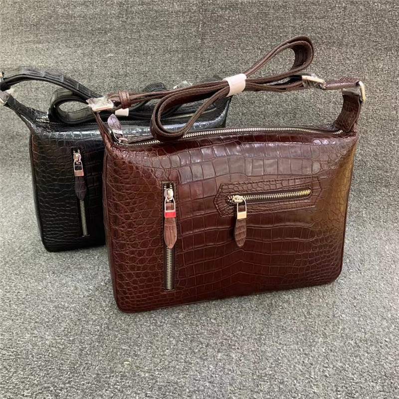 Exotic Alligator Skin Men's Soft Shoulder Bag Authentic Real Crocodile Leather ZIP Satchels Purse Male Crossbody Bag