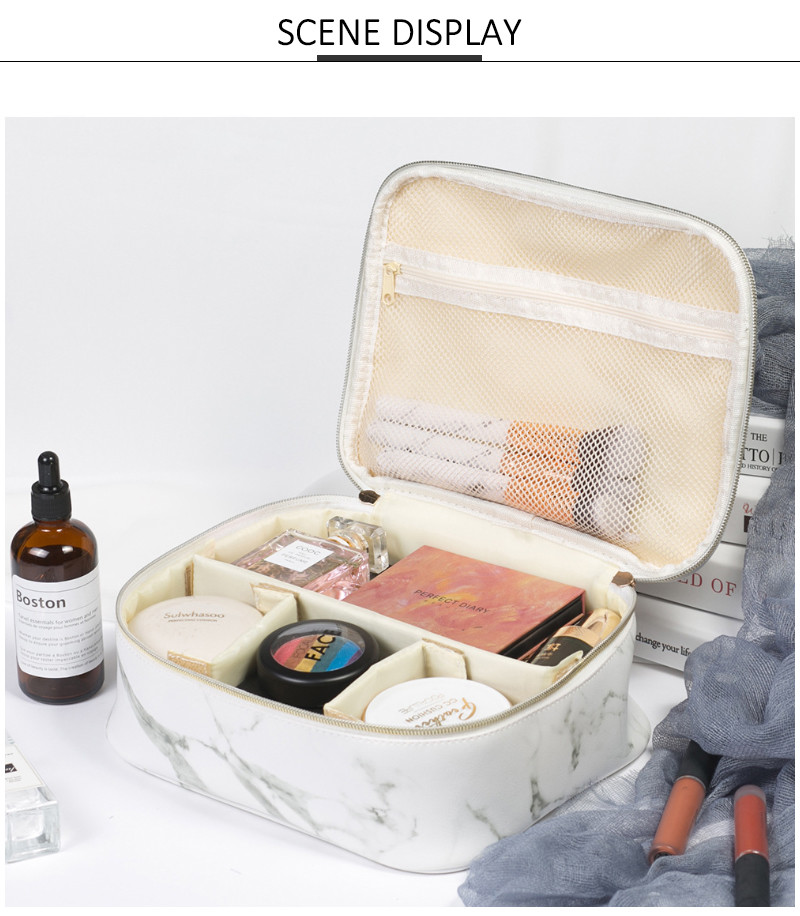 Marble PU Leather Women'S Travel Cosmetic Bag Organizer