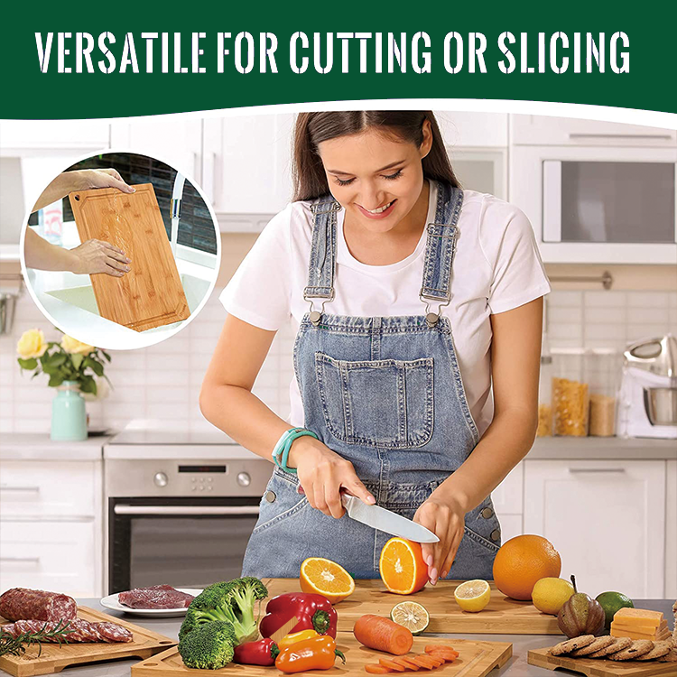 Thick Bamboo Chopping Cutting Board Butcher Block With Juice Groove Custom 38.1x25.4x1.5cm