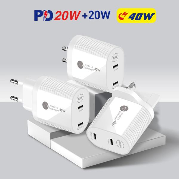 Buy cheap US EU UK Plug PD 40W Fast USB Chargers Dual Type C Quick Charging from wholesalers