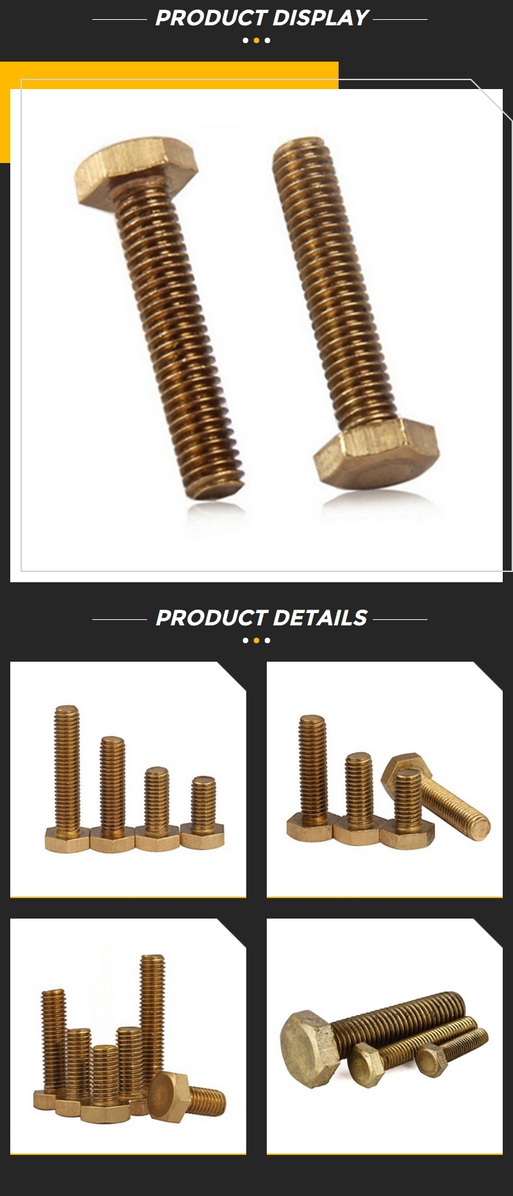 DIN933 Hex Bolt Nut M6 Brass Nuts And Bolts for Structure Pipe