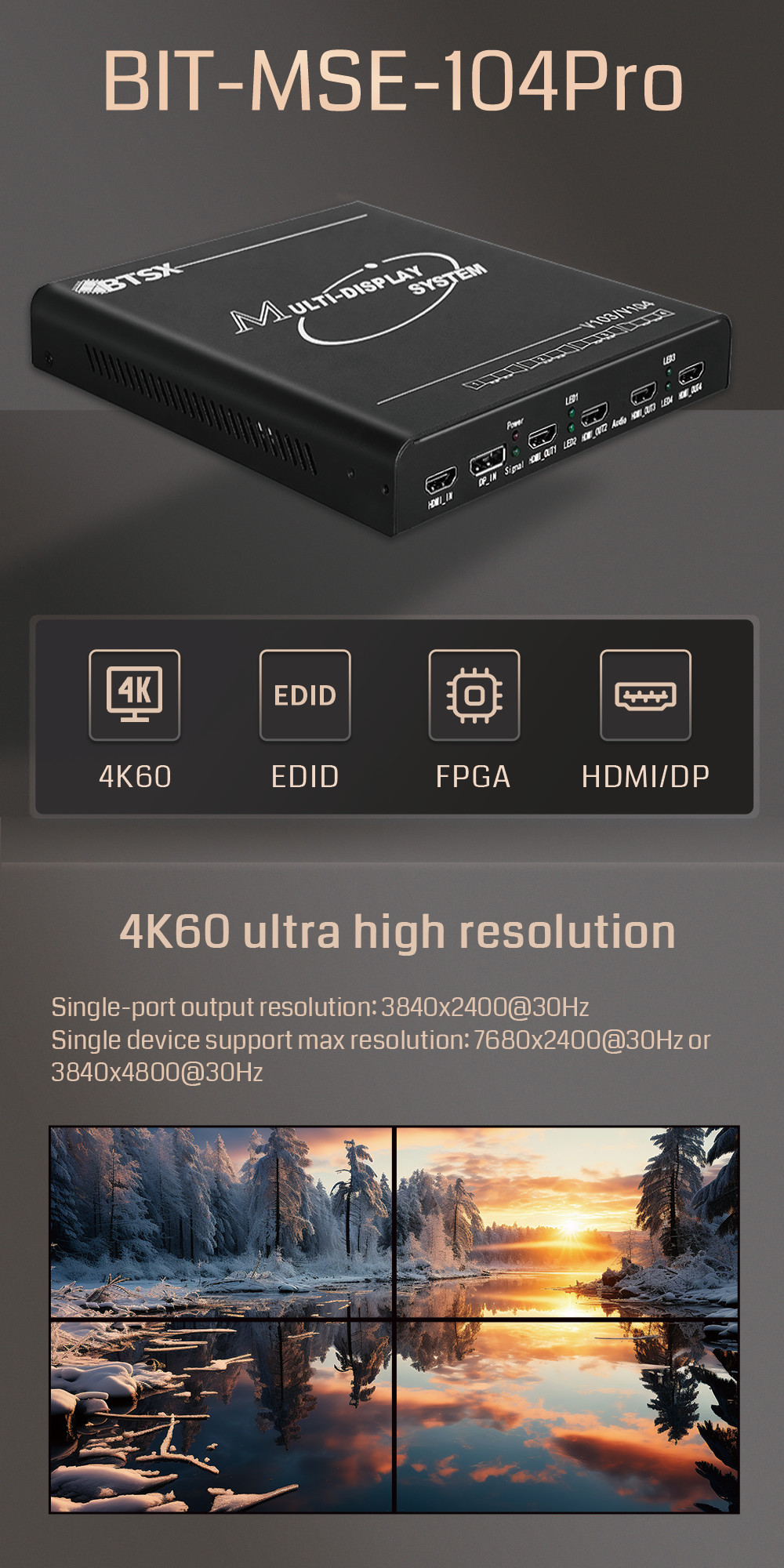 Equal Proportion HDMI Matrix Switcher 4K Video Wall Controller 1X4 1X2 For KTV Room