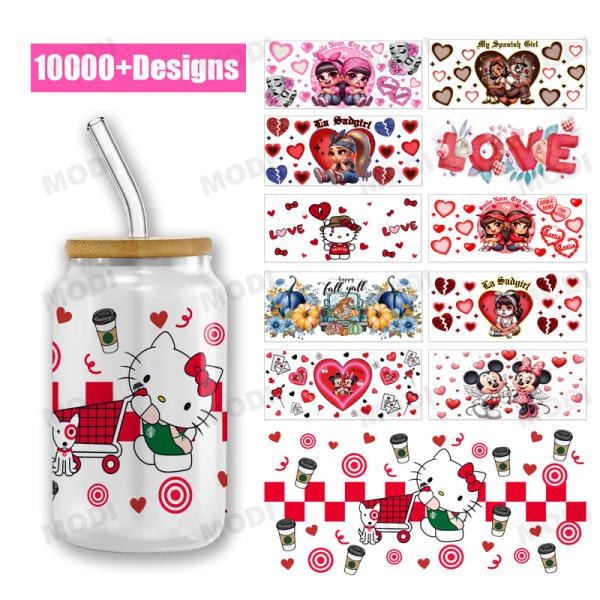 UV DTF Cup Wraps Retro Valentine'S Day DTF 24oz Cup Wraps For Libbey Glass UV