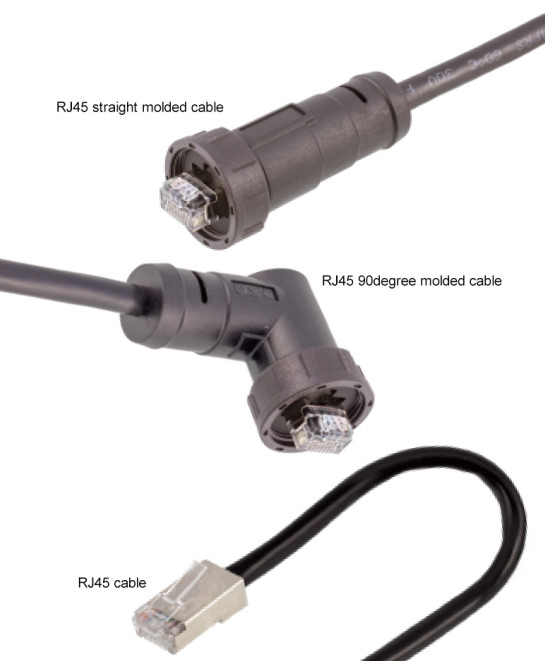 Screw Lock 8P8C Rj45 Watertight Ethernet Connector Outdoor Straight Black Mould Cable