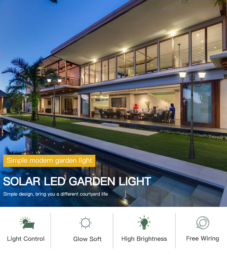 Optically Controlled LED Garden Solar Light Dustproof Aluminum PC Material with Mono cell solar panel