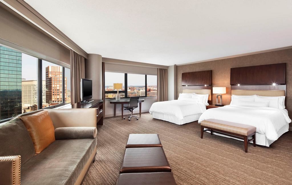 Hotel Room Large Bedroom Walnut wood King size Bed Luxury Nightstand and Marble top Writing Desk with Lounge sofa set