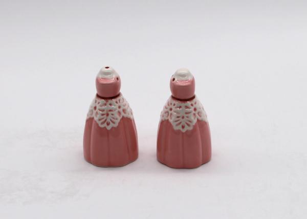 Buy cheap Handmade Dolomite Ceramic Salt And Pepper Shakers Set Pink Ballet Dress Design from wholesalers