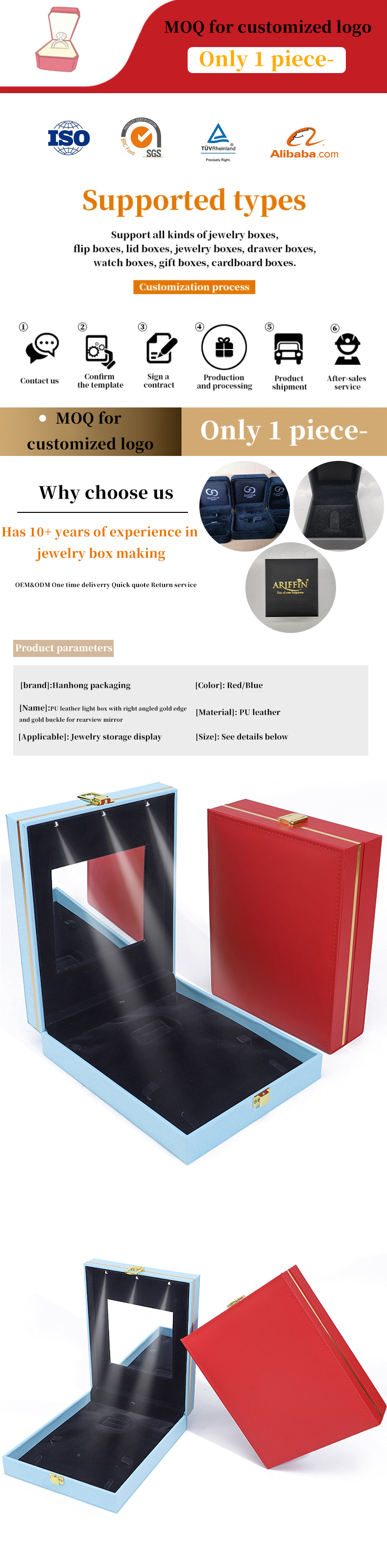 Customized LED Light Jewelry Box for Necklace Earrings Bracelet Set Display