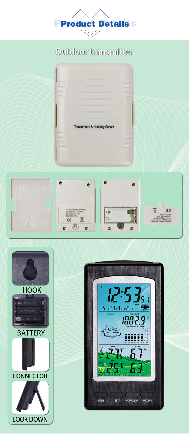 Household Wireless Thermometer And Hygrometer With Moon Phase And Temperature Accuracy ±1 ° C