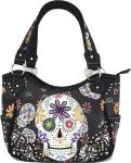 PUNK GOTHIC ROCK METALLIC SKULL DAY OF THE DEAD FLORAL SUGAR SKULL LEATHER PURSE