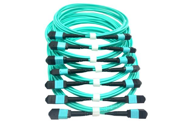 Buy cheap Female To Male Fiber Patch Cord OM3 3M MPO MTP Trunk Cables Aqua Blue from wholesalers