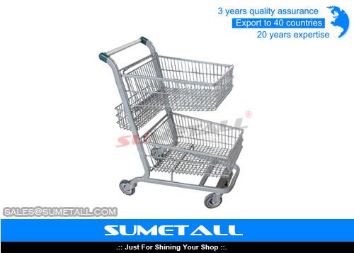 Buy cheap Metal Double Basket Shopping Cart , 2 Basket Shopping Trolley For Supermarket from wholesalers