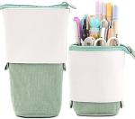 Telescopic Pencil Bag Pen Holder Stationery Case, PU Corduroy Stand-up