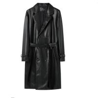 Buy cheap                  Csutom Men Leather Long Black Hip Hop Double Breasted Trench Coat              product