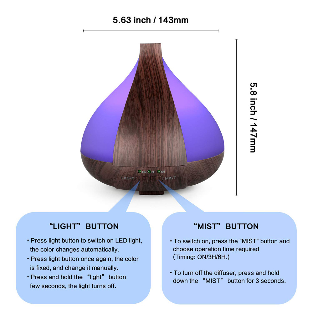 Ultrasonic 220ML Large Capacity Home Mist Wood Grain Colorful Aromatherapy Diffuser