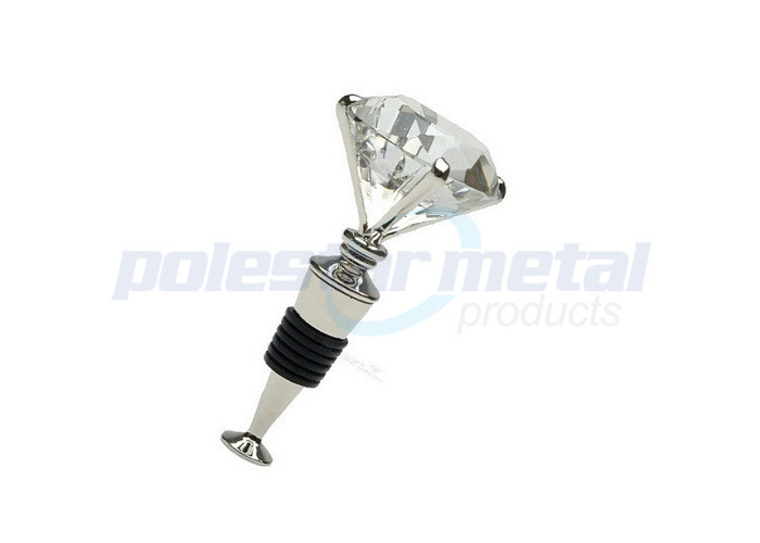 4-1/4" Custom Metal Hardware , Polished Chrome Zinc Alloy Diamond Wine Stopper