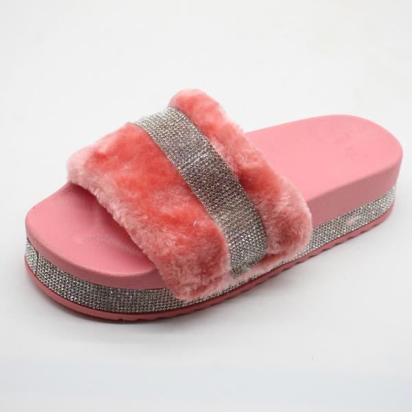 Buy cheap Non Slip 35 22.5cm Platform Fluffy Slippers Shiny Warm Faux Fur from wholesalers