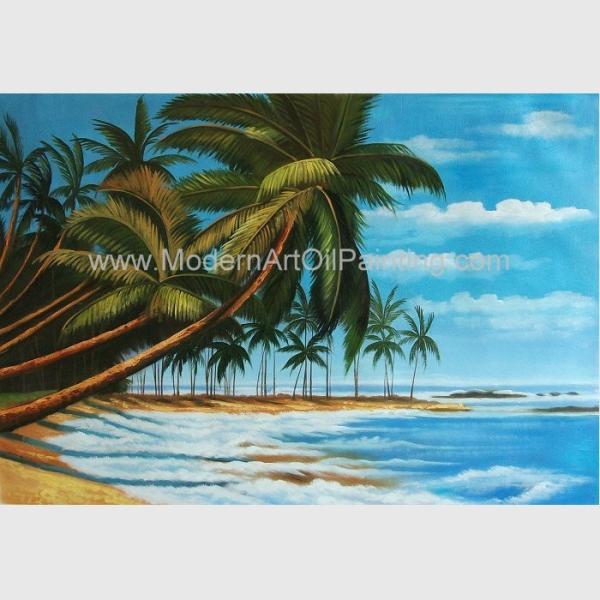 Buy cheap Hand Painted Hawaiian Artwork Paintings , Coconut Trees Landscape Oil Painting On Canvas from wholesalers
