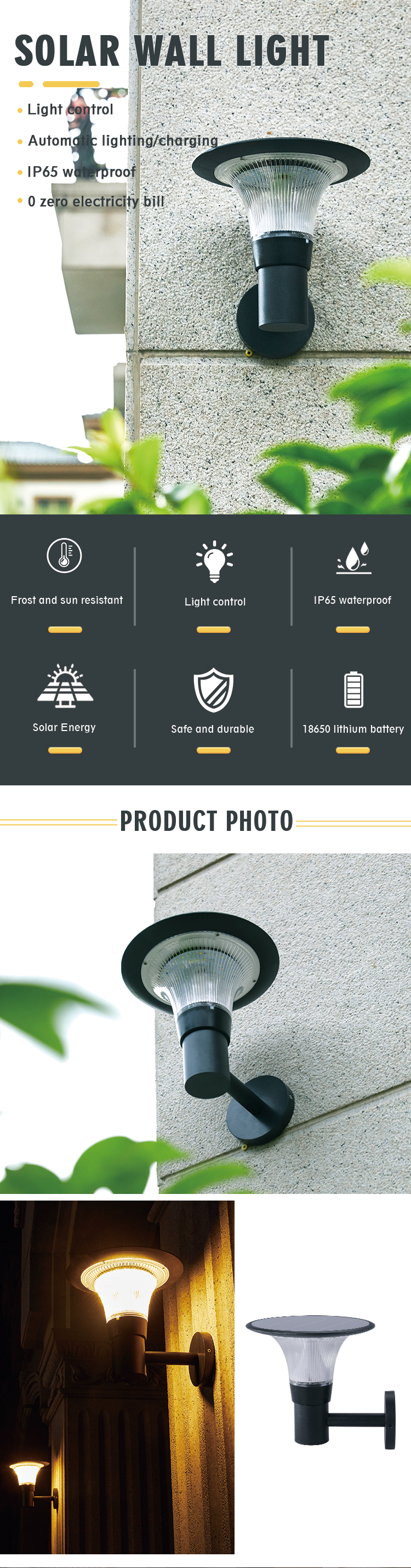 230LM SMD2835 LED Wall Mounted Solar Light For Courtyard Garden