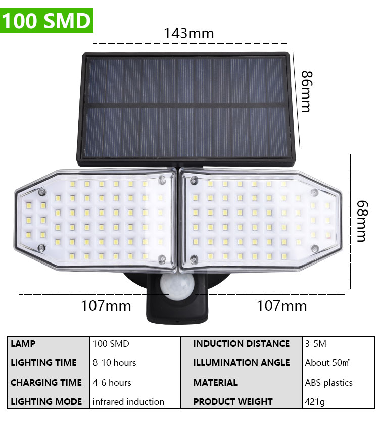 Dual Head Led Outdoor Wireless Solar Powered PIR Motion sensor Solar Garden Wall Light