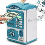 kids educational financial customs atm password piggy bank blue color mini