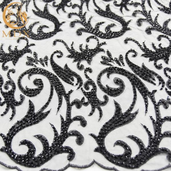 Buy cheap Soft Mesh Beaded Lace Fabric 3D Black Embroidered Lace Fabric 1 Yard from wholesalers