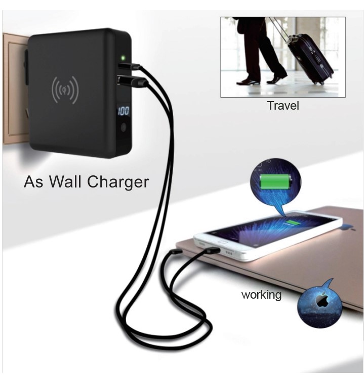 Type C USB 8000mAh 2 Port Wireless Fast Charger Power Bank