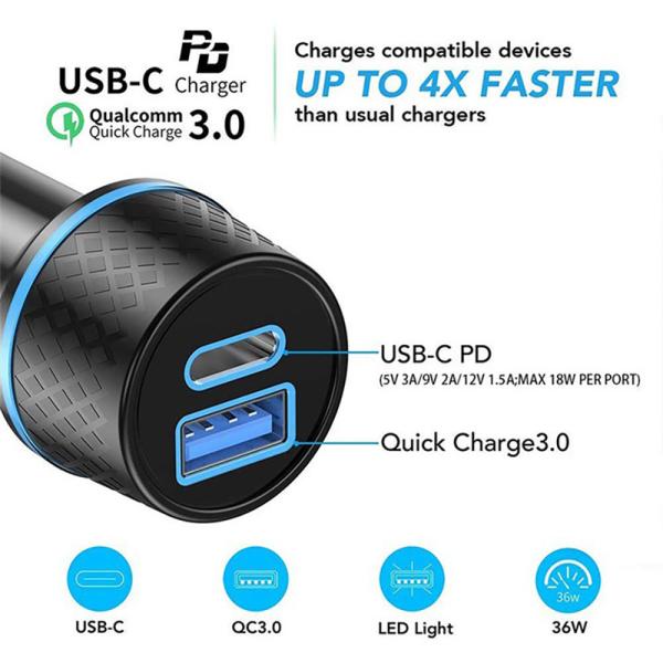 Buy cheap 5V 3A Output 38W Dual USB Car Charger Black PD3.0 Power Adapter from wholesalers