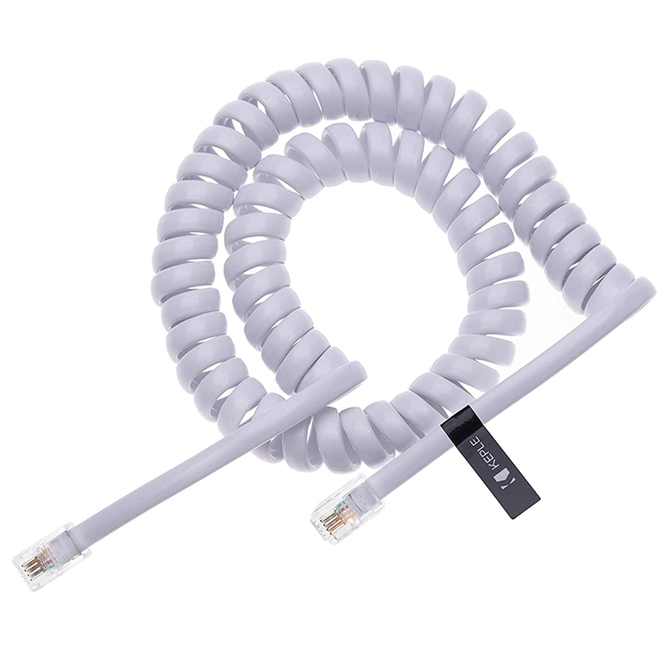 Coiled Spring RJ9 4P4C RJ11 Black White Spiral Flat Cat3 ADSL Telephone Cable