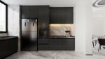 U Shaped Kitchen Units With Matte Black Finish And Dark Stainless Steel