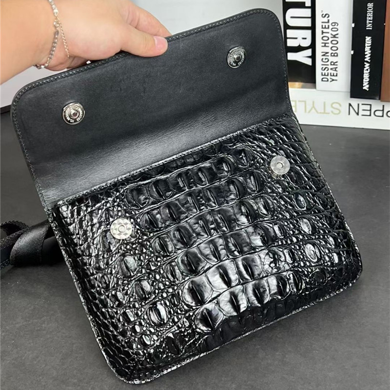 Authentic Crocodile Skin Men's Small Shoulder Bag Ultrathin Flap Purse Genuine Alligator Leather Male Messenger Bag