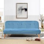 Buy cheap Blue Velvet 3 Seater Sofa Bed Foldable Sofa Bed With Wood Feet from wholesalers