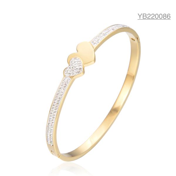 Buy cheap Luxury Two Diamond Heart Bangle from wholesalers