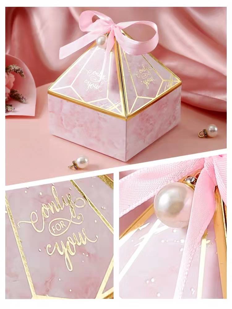 Pink European Type Fancy Paper Boxes Folding Food Candy Packaging For Wedding Gifts Party