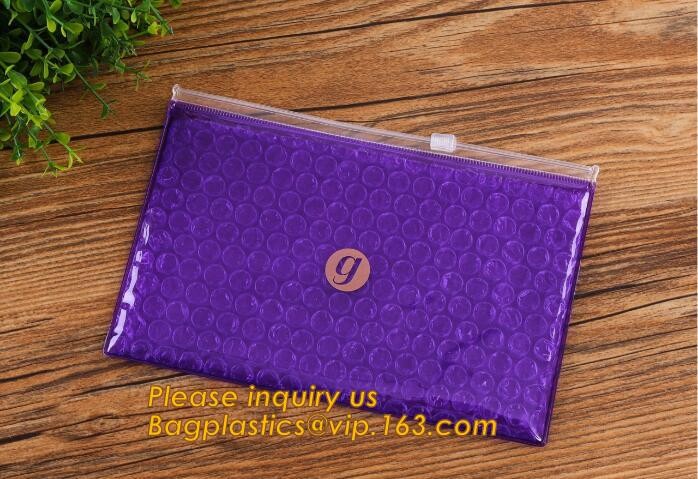 Cosmetic Pink Slider Padded Bag/Holographic k Bag With Bubble,Holographic Metallic Zipper Bubble Bag/Slider Padded