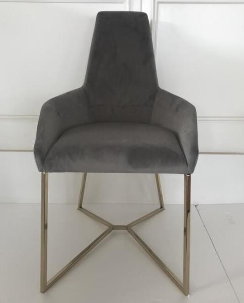 Buy cheap Polished brass metal base Modern design grey velvet fabric upholstery dining chair,desk chair from wholesalers