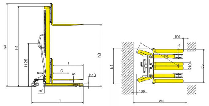 Compact 1.5 Ton Straddle Lift Truck 1500mm Lifting Height With Nylon Wheels