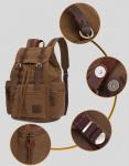 Large Travel Hiking Drawstring Canvas Leather Backpack Women'S Unisex