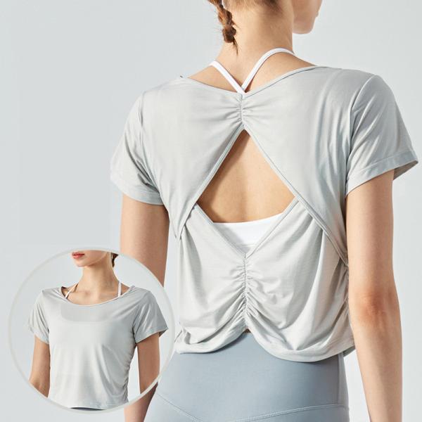 Buy cheap Pleated Nylon Sports Short Sleeve Ladies Yoga Tops Running Fitness T - Shirt from wholesalers