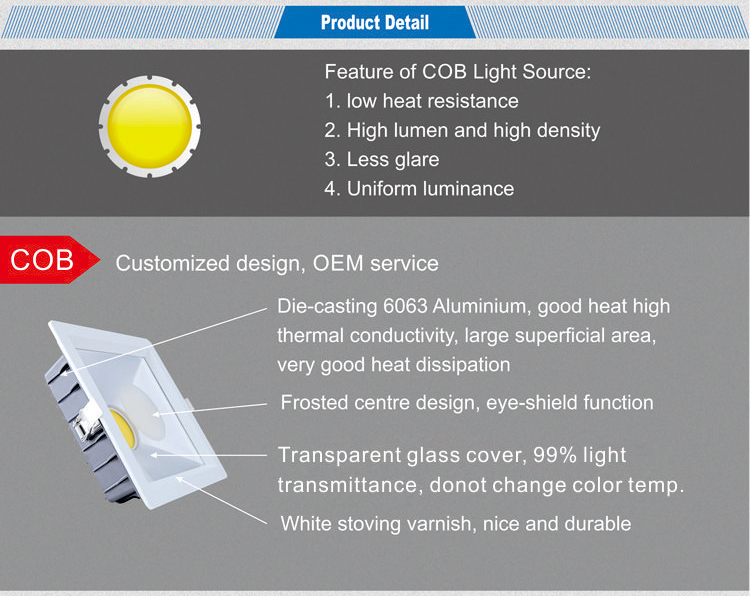 COB LED square downlight 10W bulk supply