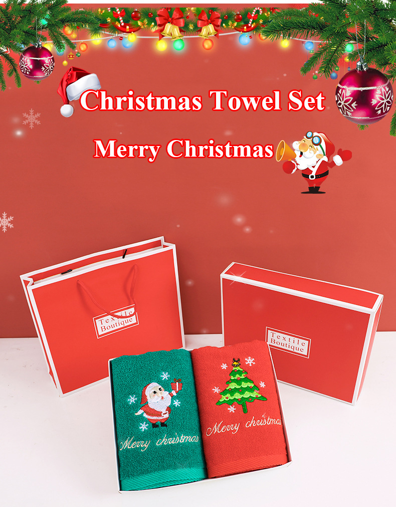 Christmas Embroidered Hand Towel Set 100% Cotton Bath Towels in Gift Box for Everyone