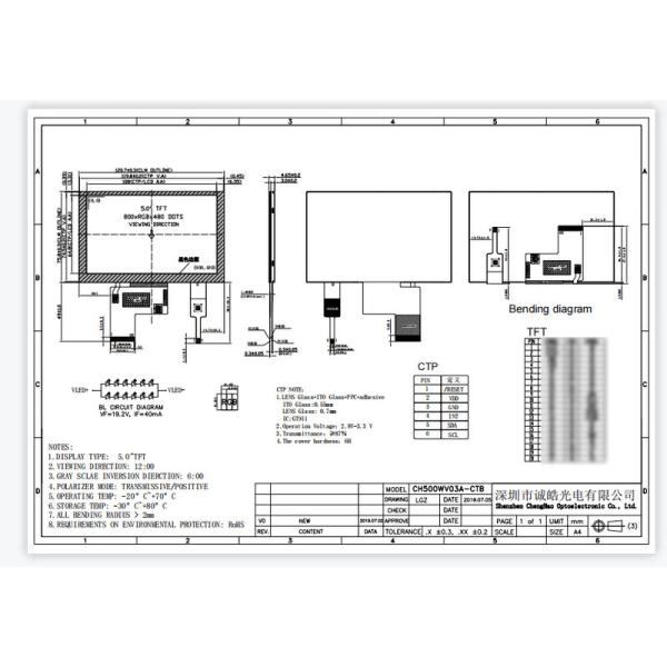 5.0 Inch Color Display 800x480 40pin TFT LCD Capacitive Touchscreen