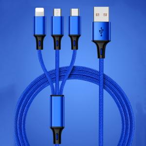 Wholesale Applicable Apple iPhone Android Type-C 1 for 3 USB data Tiger pattern weaving 3A mobile phone charging line from china suppliers