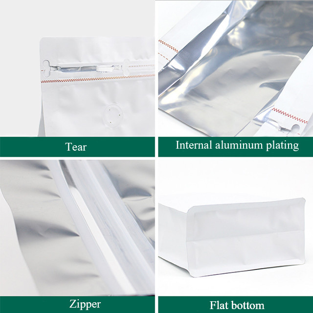 half lb/8oz Stand Up Coffee Bag/Flat Bottom Pouch with Air Release Valve and Reusable Side Zipper/Smell Proof Bags