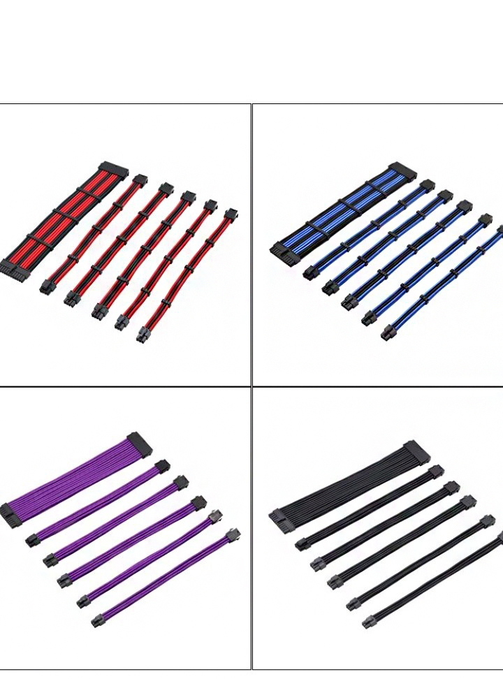 Power Supply Extension Cord ATX Braided Sleeved Extension Power Cable Kits Rainbow Color