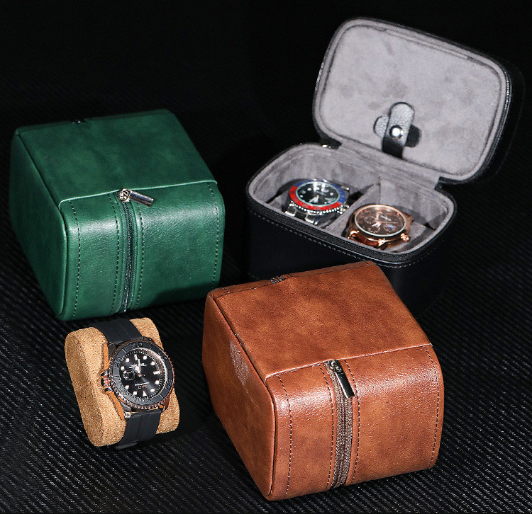 TWO WATCH COLLECTION JEWELRY BOX CROSS-BORDER STRAP STORAGE COWHIDE WATCH BOX JEWELRY BOX PORTABLE