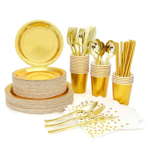 Buy cheap Disposable Party Supplies Gold Paper Plate Napkin Cup Adult Birthday Party Decor from wholesalers